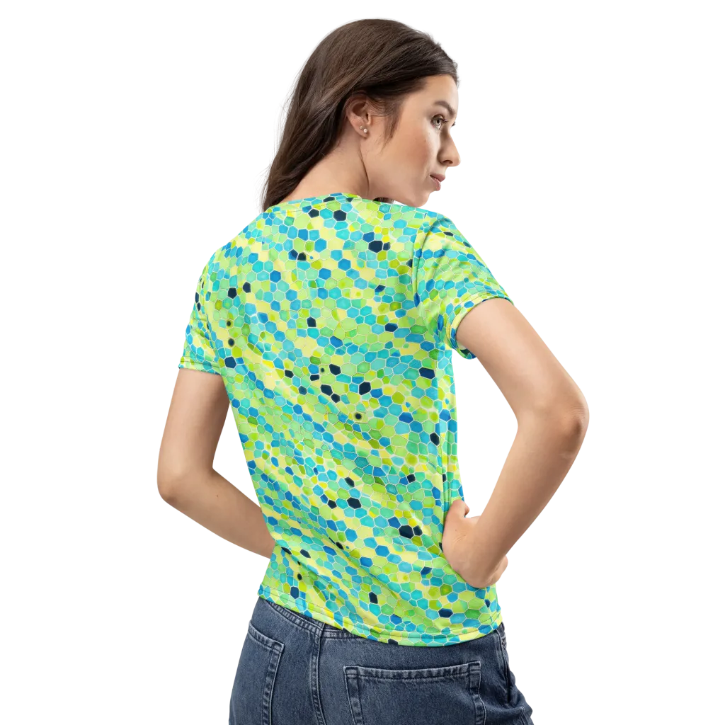 Aqua Mosaic on Women's Crew Neck T-Shirt — Back