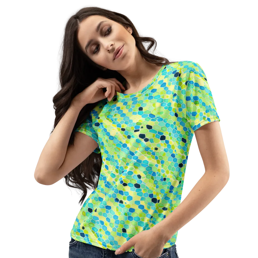 Aqua Mosaic on Women's Crew Neck T-Shirt — Left Front