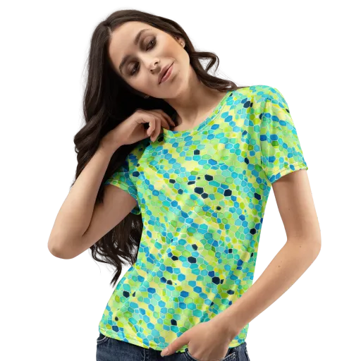 Aqua Mosaic on a Women's Crew Neck T-Shirt