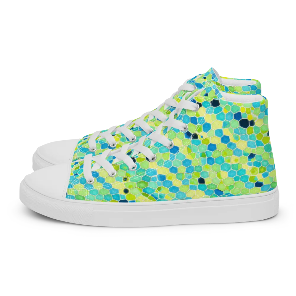 Aqua Mosaic on Women's High Top Canvas Shoes — Left