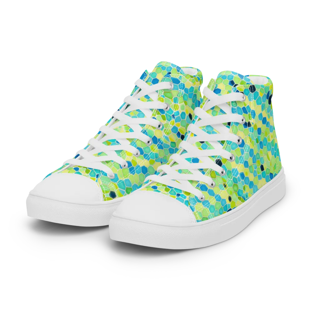 Aqua Mosaic on Women's High Top Canvas Shoes — Left Front