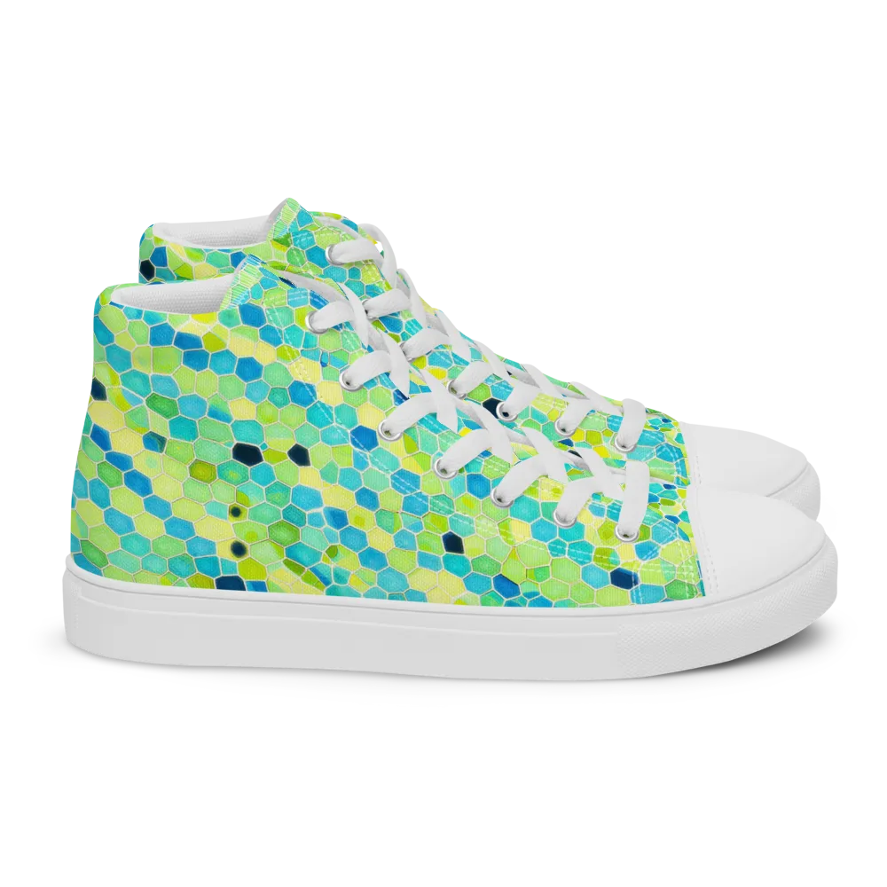 Aqua Mosaic on Women's High Top Canvas Shoes — Right