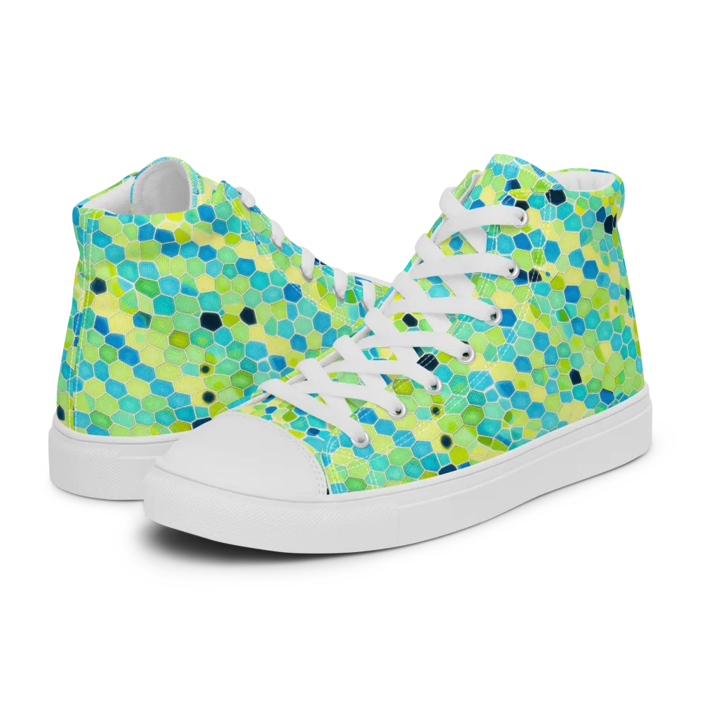 Aqua Mosaic on Women's High Top Canvas Shoes — Left