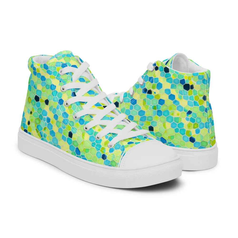 Aqua Mosaic on Women's High Top Canvas Shoes — Right