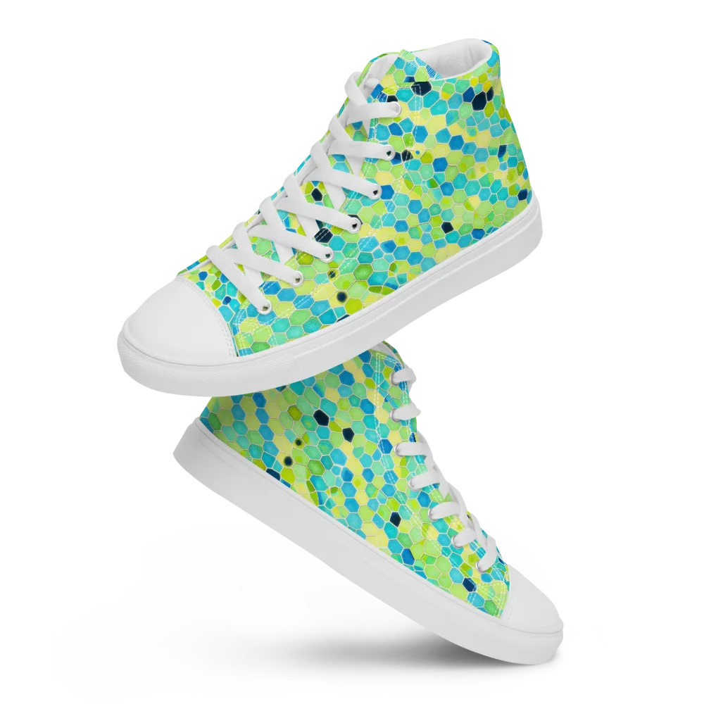 Aqua Mosaic on Women's High Top Canvas Shoes — Front