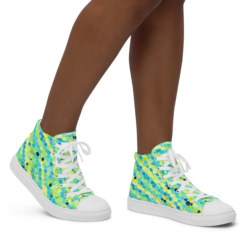 Aqua Mosaic on Women's High Top Canvas Shoes — Right