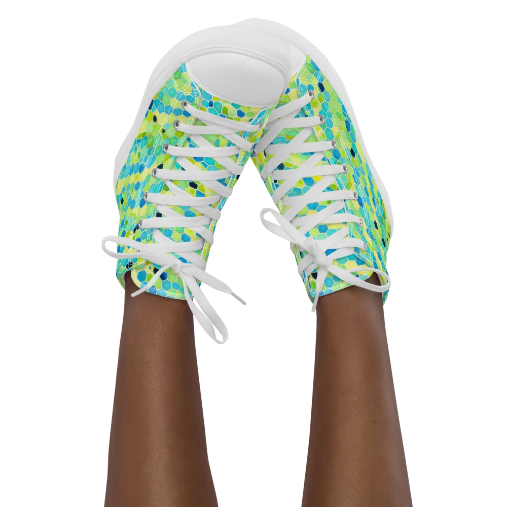 Aqua Mosaic on Women's High Top Canvas Shoes — Front