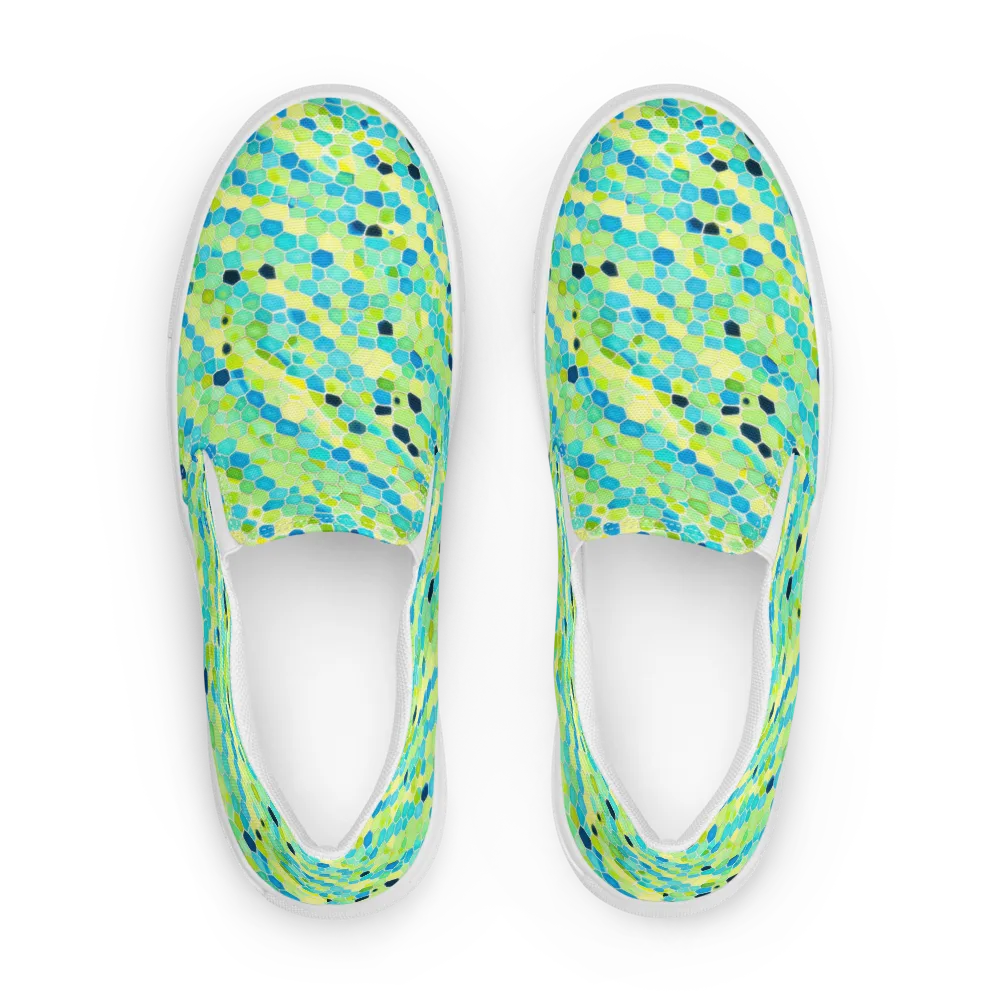 Aqua Mosaic on Men's Slip-On Canvas Shoes — Front