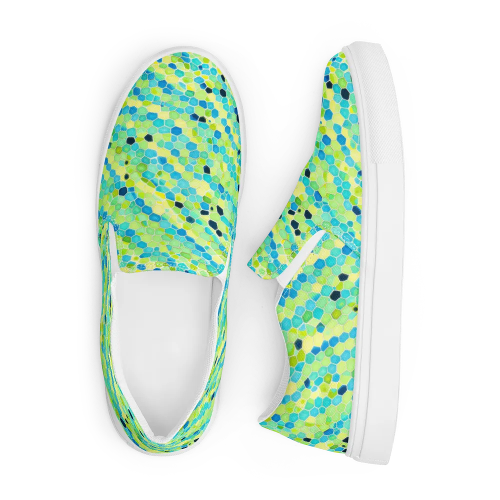Aqua Mosaic on Men's Slip-On Canvas Shoes — Front