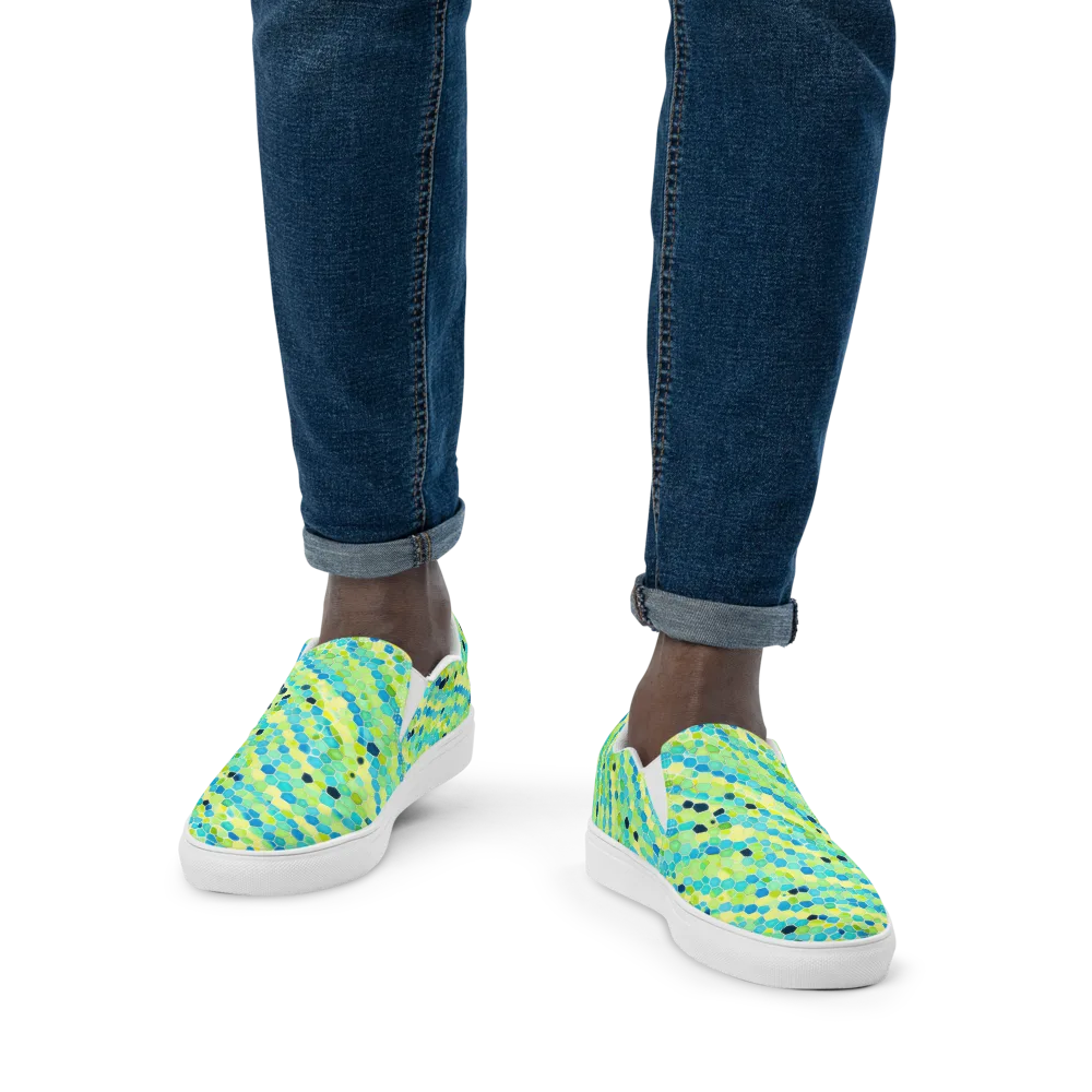 Aqua Mosaic on Men's Slip-On Canvas Shoes — Front