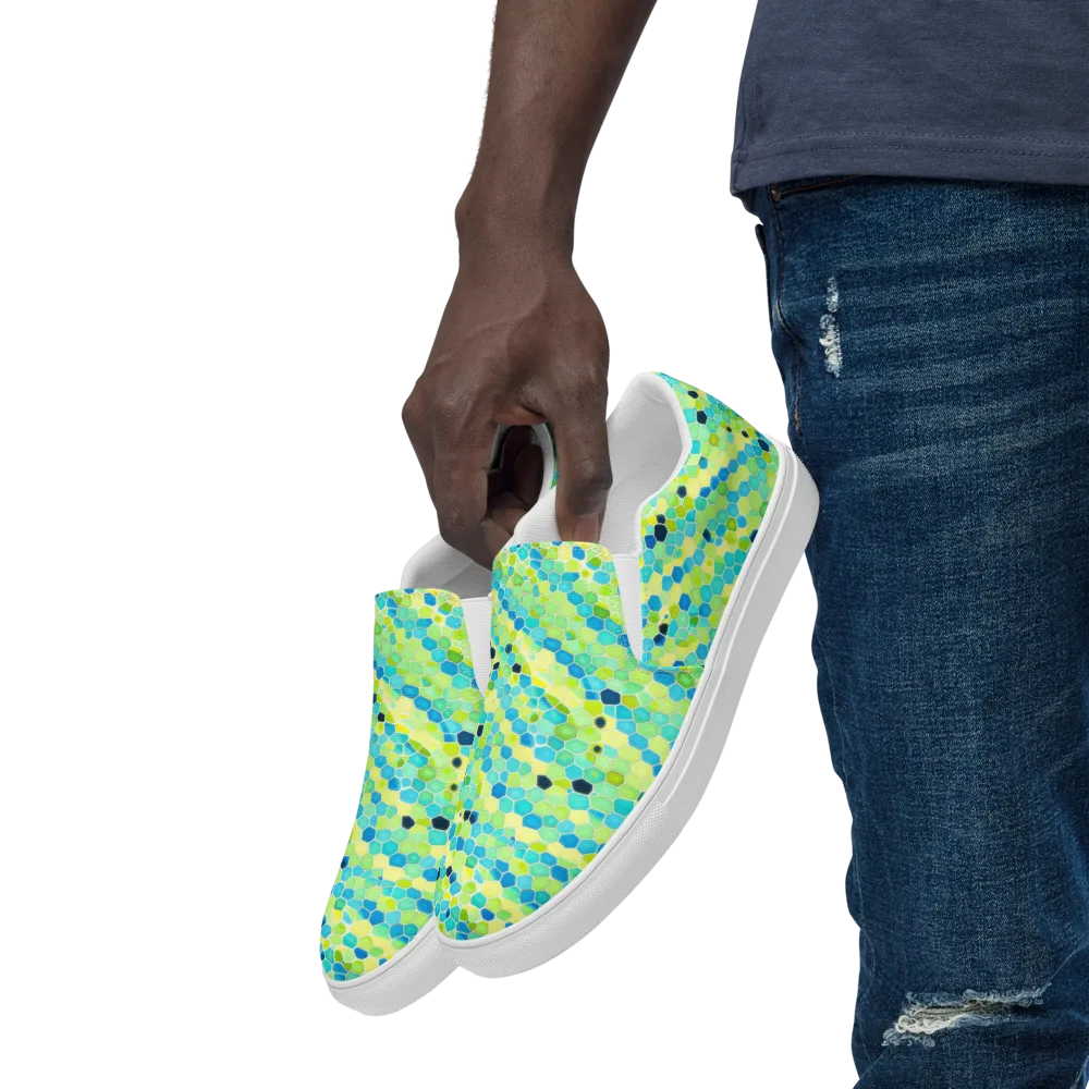 Aqua Mosaic on Men's Slip-On Canvas Shoes — Left Front