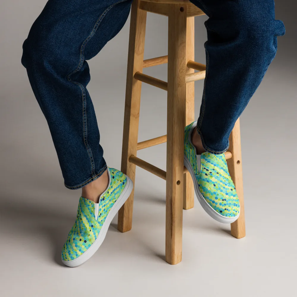 Aqua Mosaic on Men's Slip-On Canvas Shoes — Front
