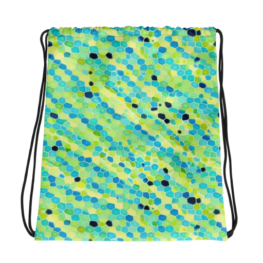 Aqua Mosaic on a Drawstring Bag