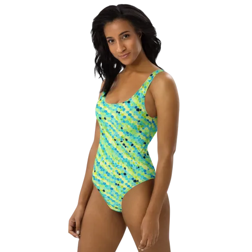 Aqua Mosaic on a One-Piece Swimsuit