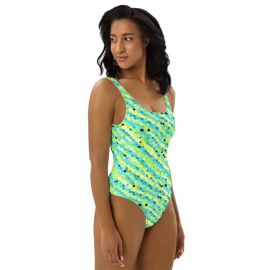 Aqua Mosaic on One-Piece Swimsuit — Right