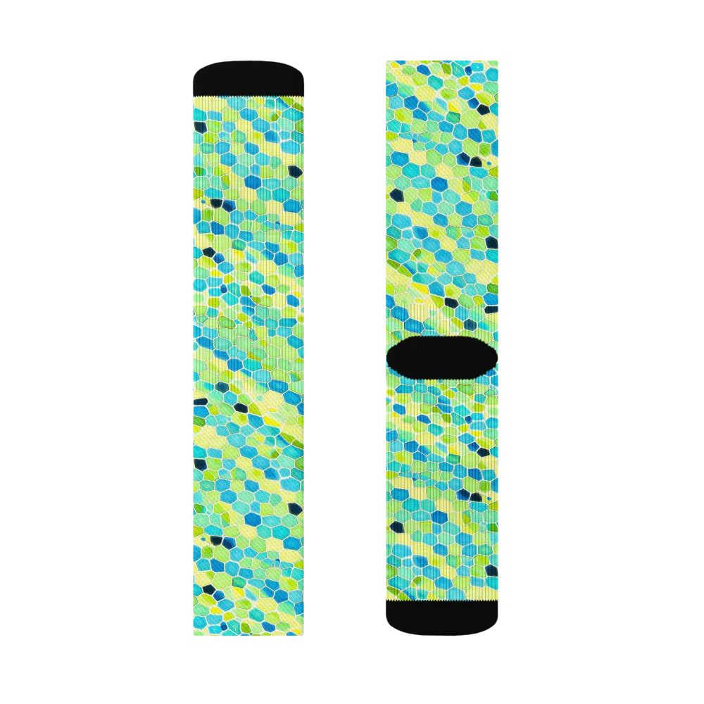 Aqua Mosaic on Socks — Left Sock