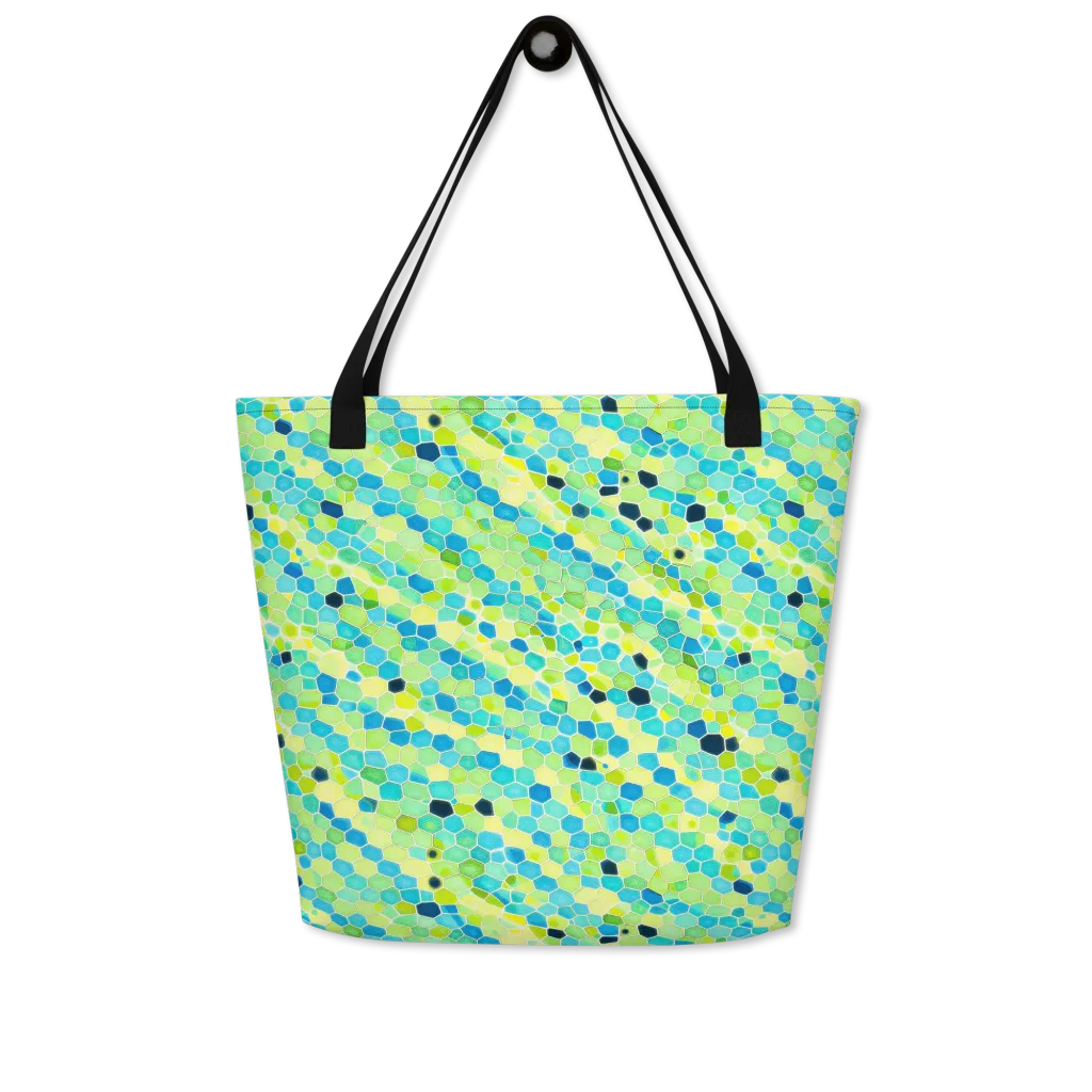 Aqua Mosaic on Large Tote Bag W/ Pocket — Front