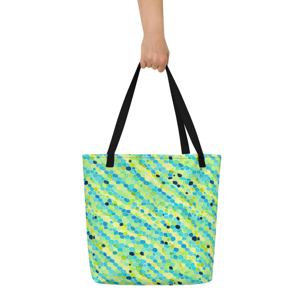 Aqua Mosaic on Large Tote Bag W/ Pocket — Front