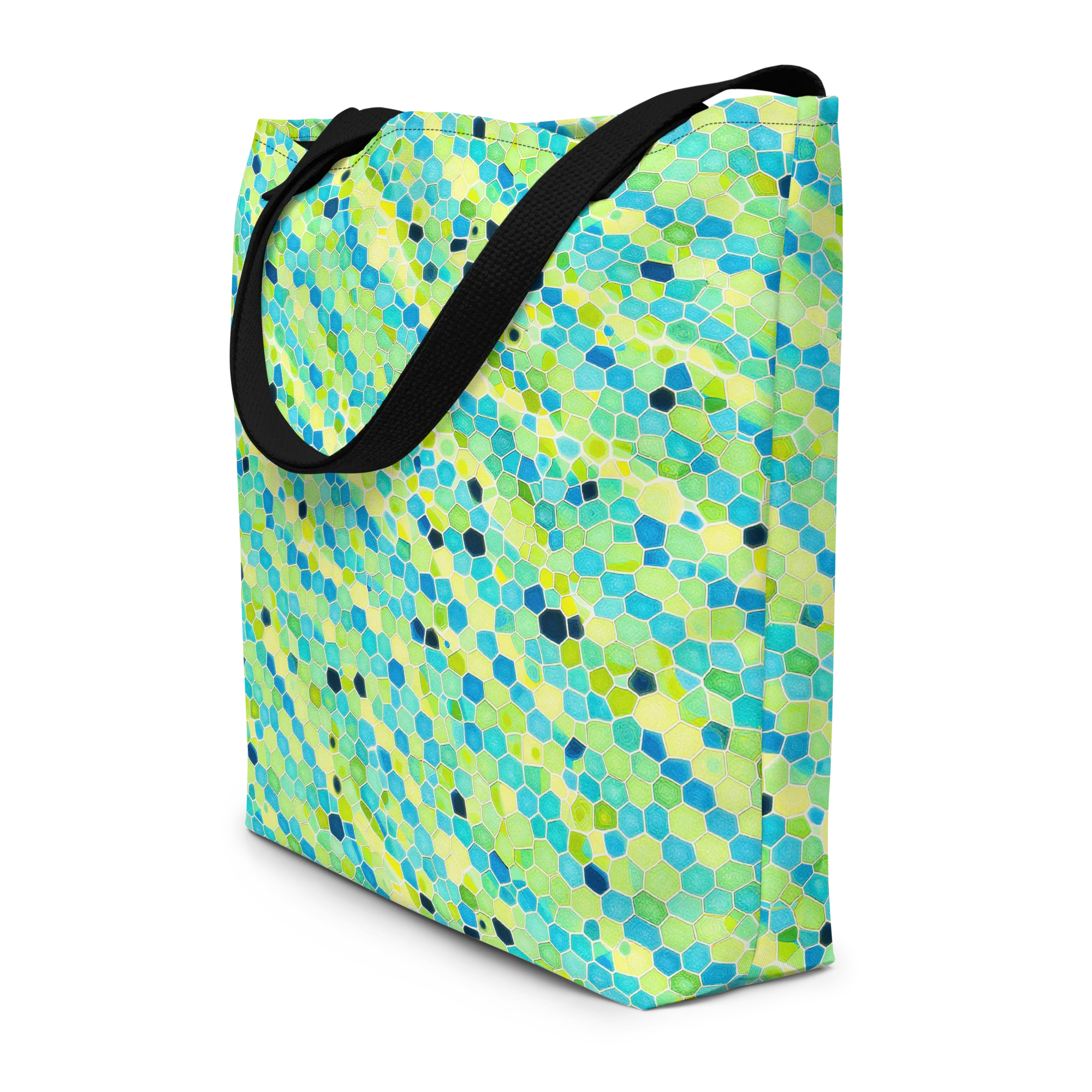 Aqua Mosaic on Large Tote Bag W/ Pocket — Front