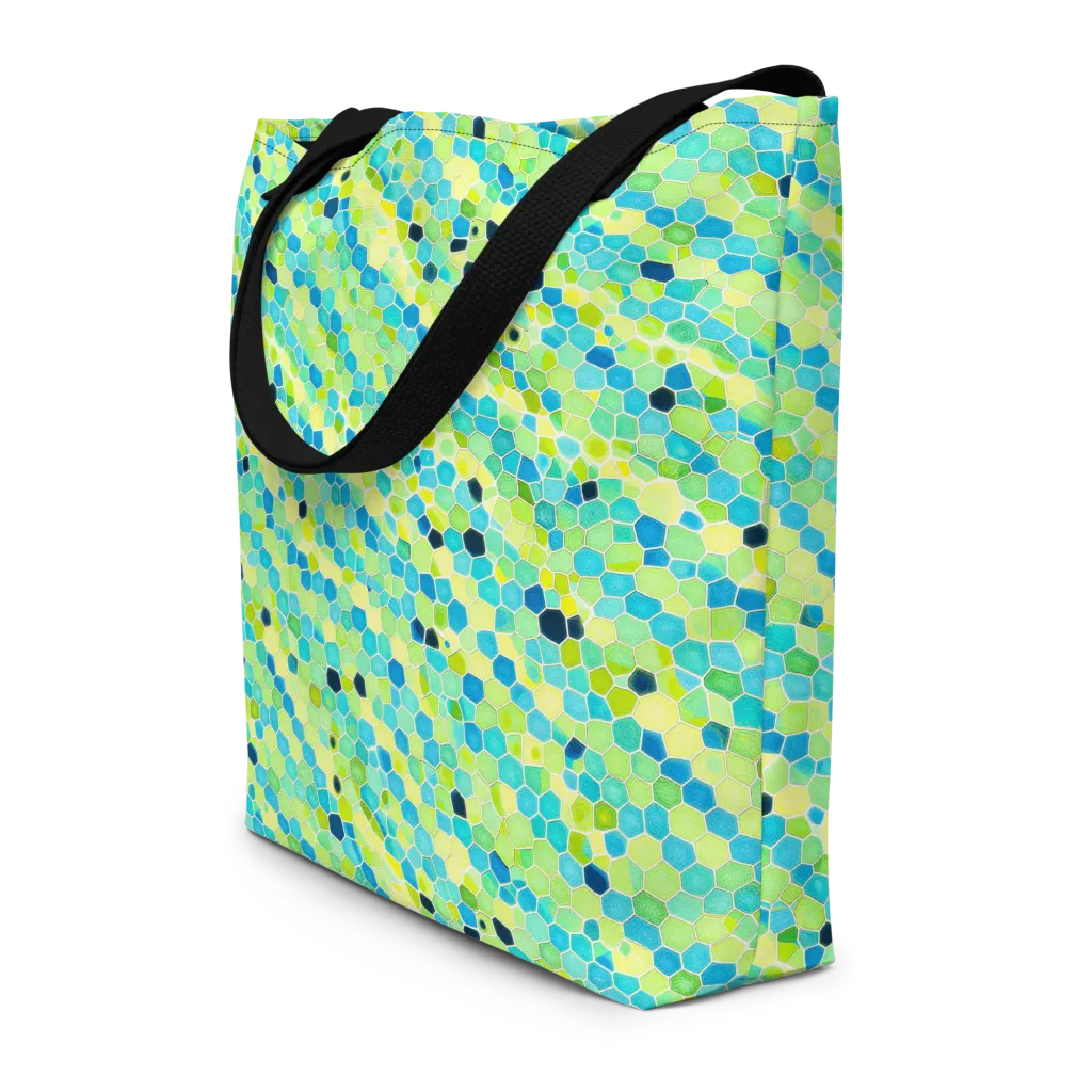 Aqua Mosaic on Large Tote Bag W/ Pocket — Front