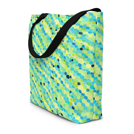 Aqua Mosaic on a Large Tote Bag W/ Pocket
