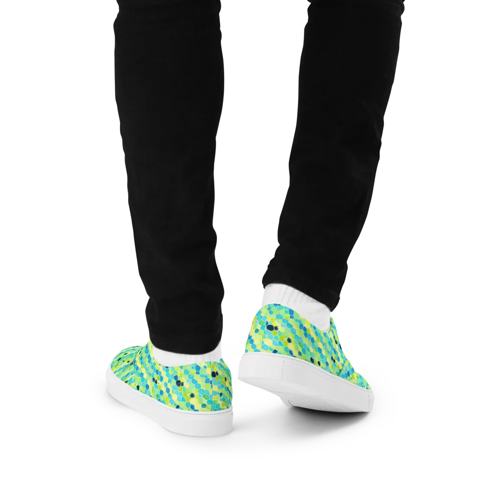 Aqua Mosaic on Men's Lace-Up Canvas Shoes — Back