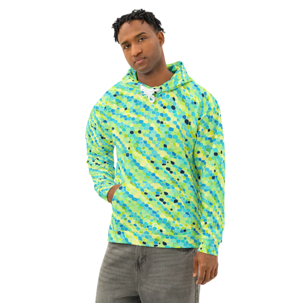 Aqua Mosaic on Cotton Hoodie — Left Front