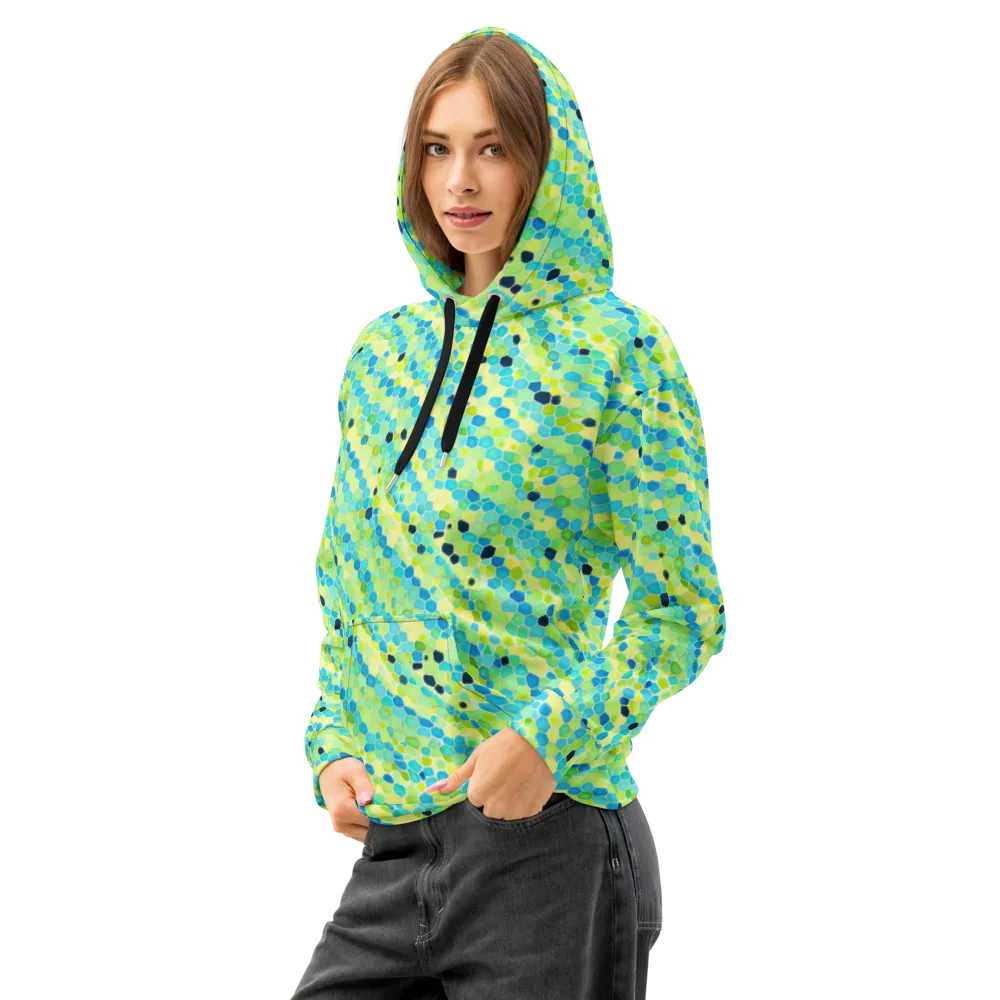 Aqua Mosaic on Cotton Hoodie — Left Front