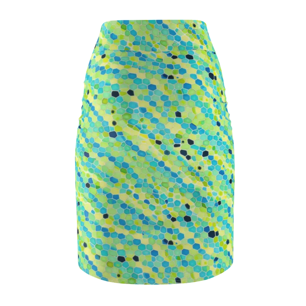 Aqua Mosaic on Pencil Skirt — Back