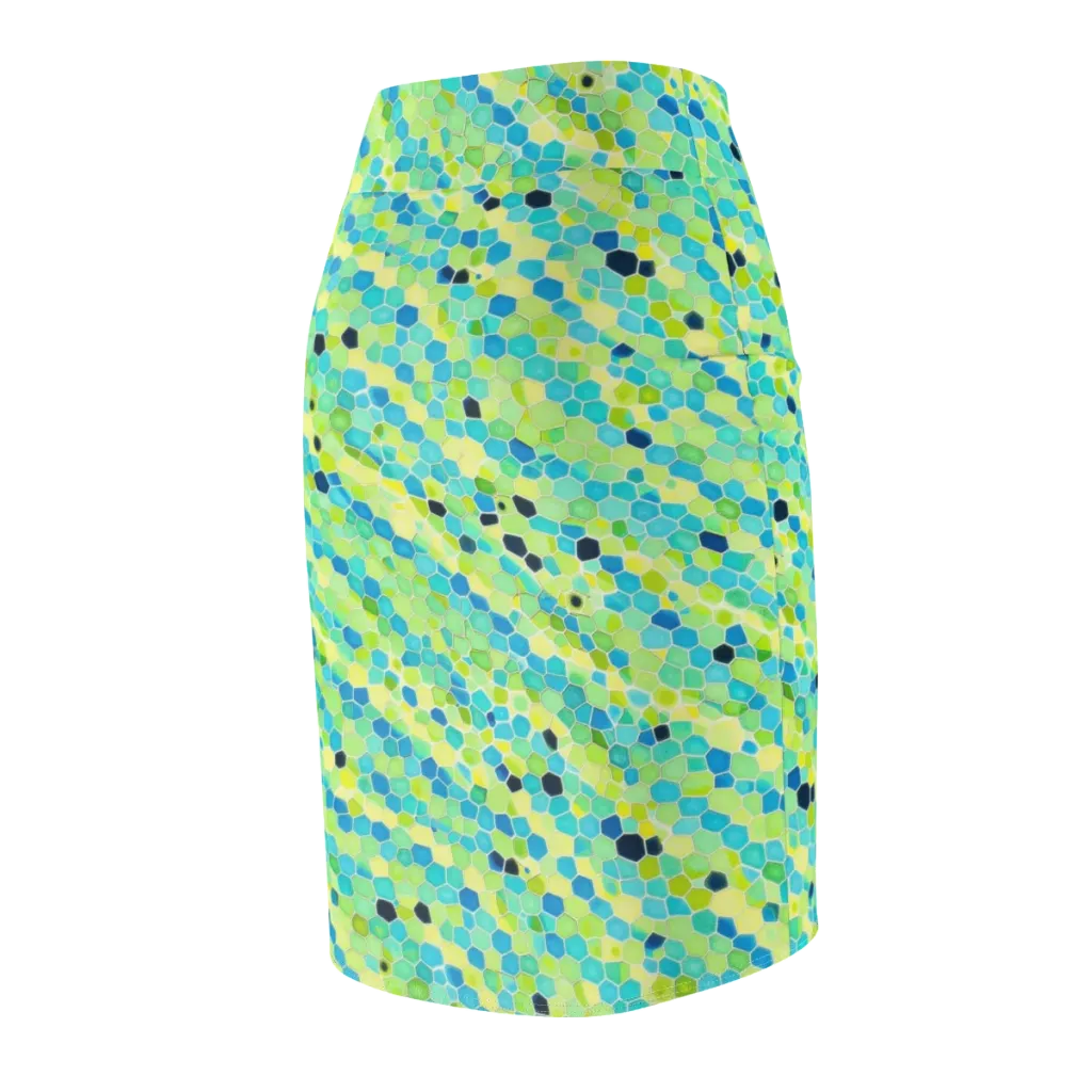 Aqua Mosaic on Pencil Skirt — Back Side