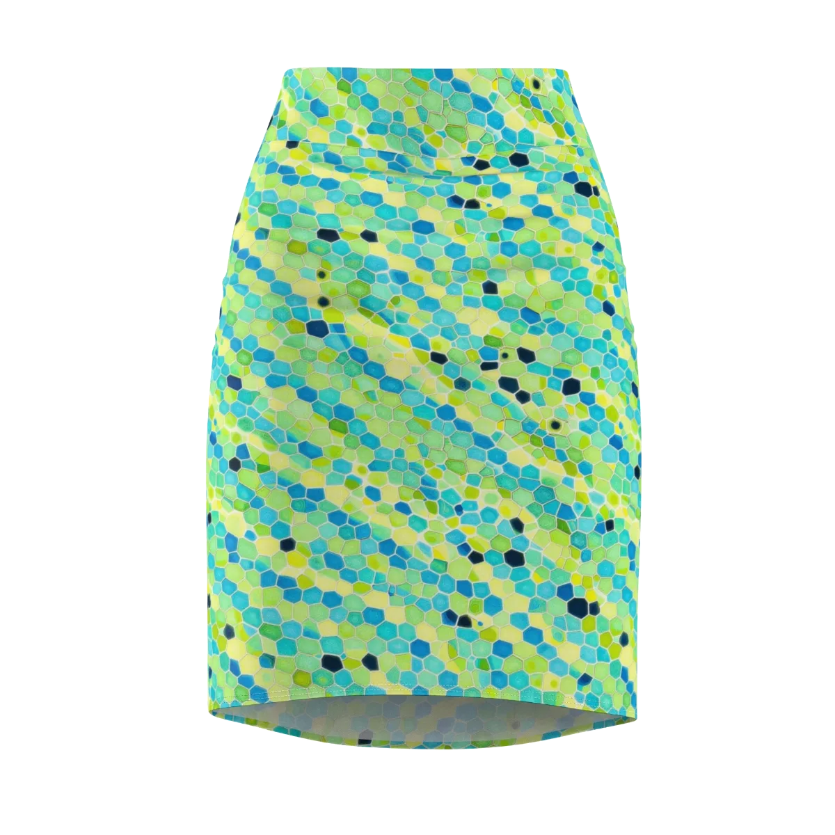 Aqua Mosaic on Pencil Skirt — Front