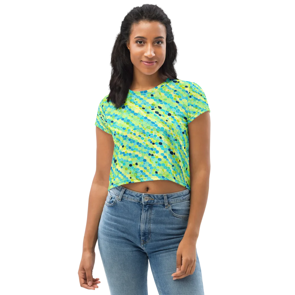 Aqua Mosaic on Crop Tee — Front