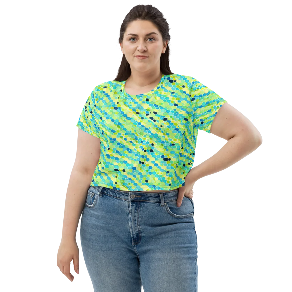 Aqua Mosaic on Crop Tee — Front