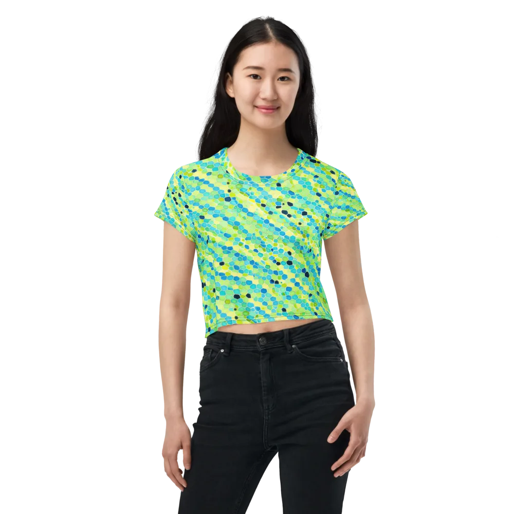Aqua Mosaic on Crop Tee — Front