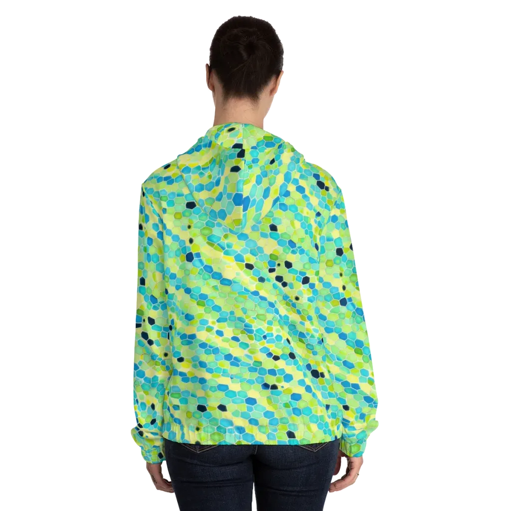 Aqua Mosaic on Women's Full-Zip Hoodie — Back On Person