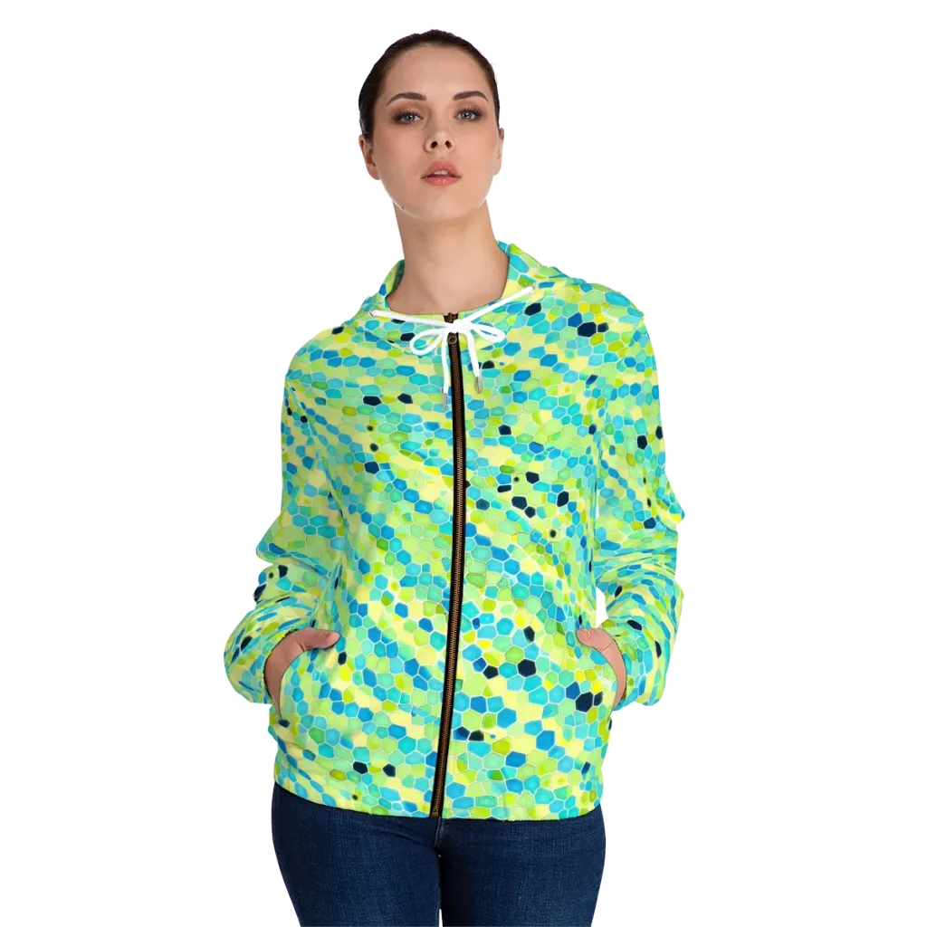 Aqua Mosaic on Women's Full-Zip Hoodie — Front On Person