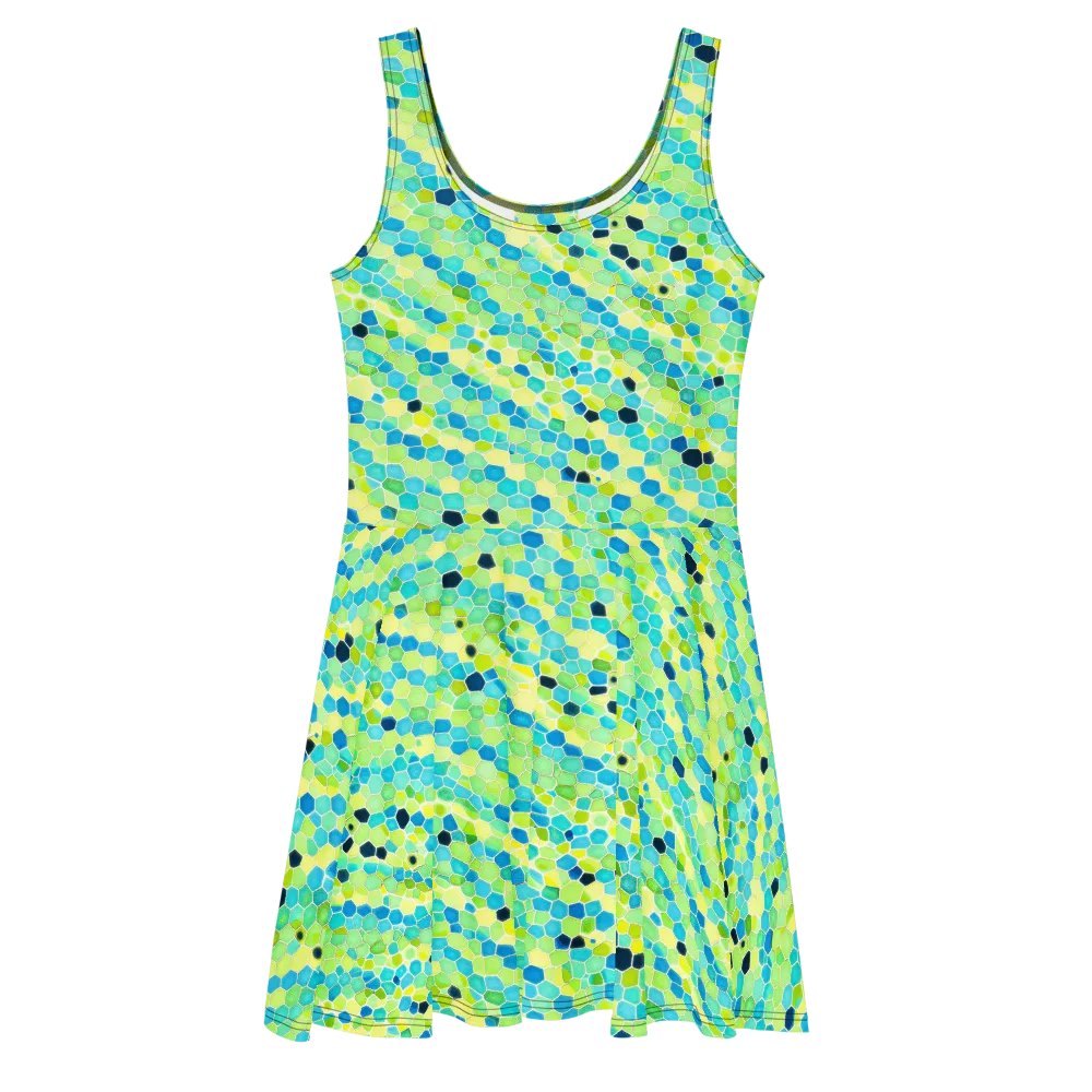 Aqua Mosaic on Skater Dress — Front