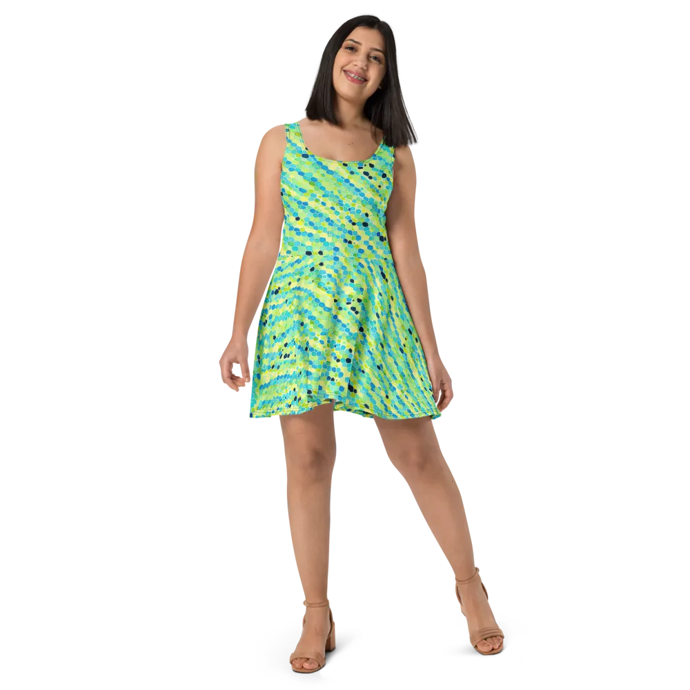 Aqua Mosaic on Skater Dress — Front