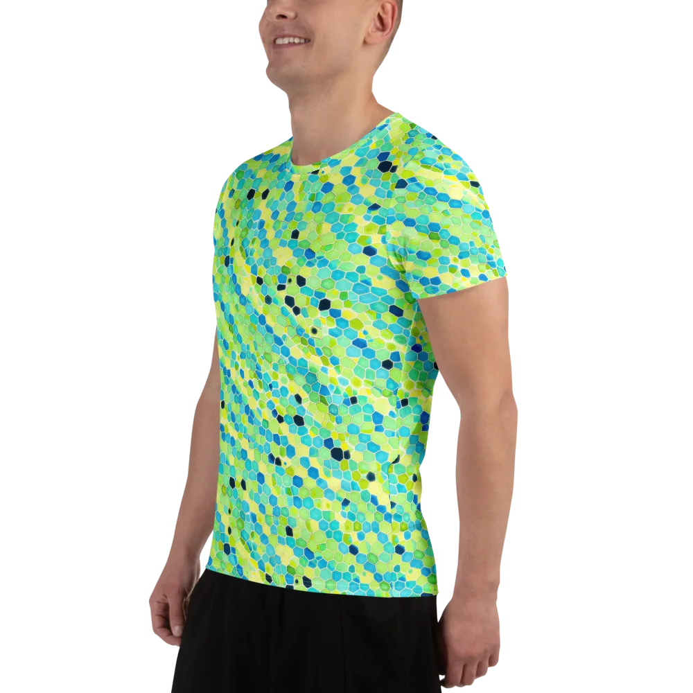 Aqua Mosaic on Men's Athletic T-Shirt — Left
