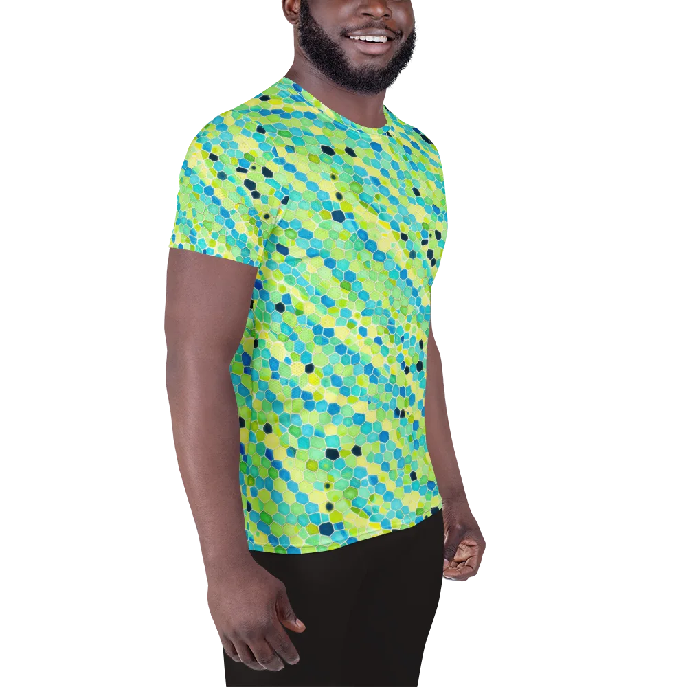 Aqua Mosaic on Men's Athletic T-Shirt — Right