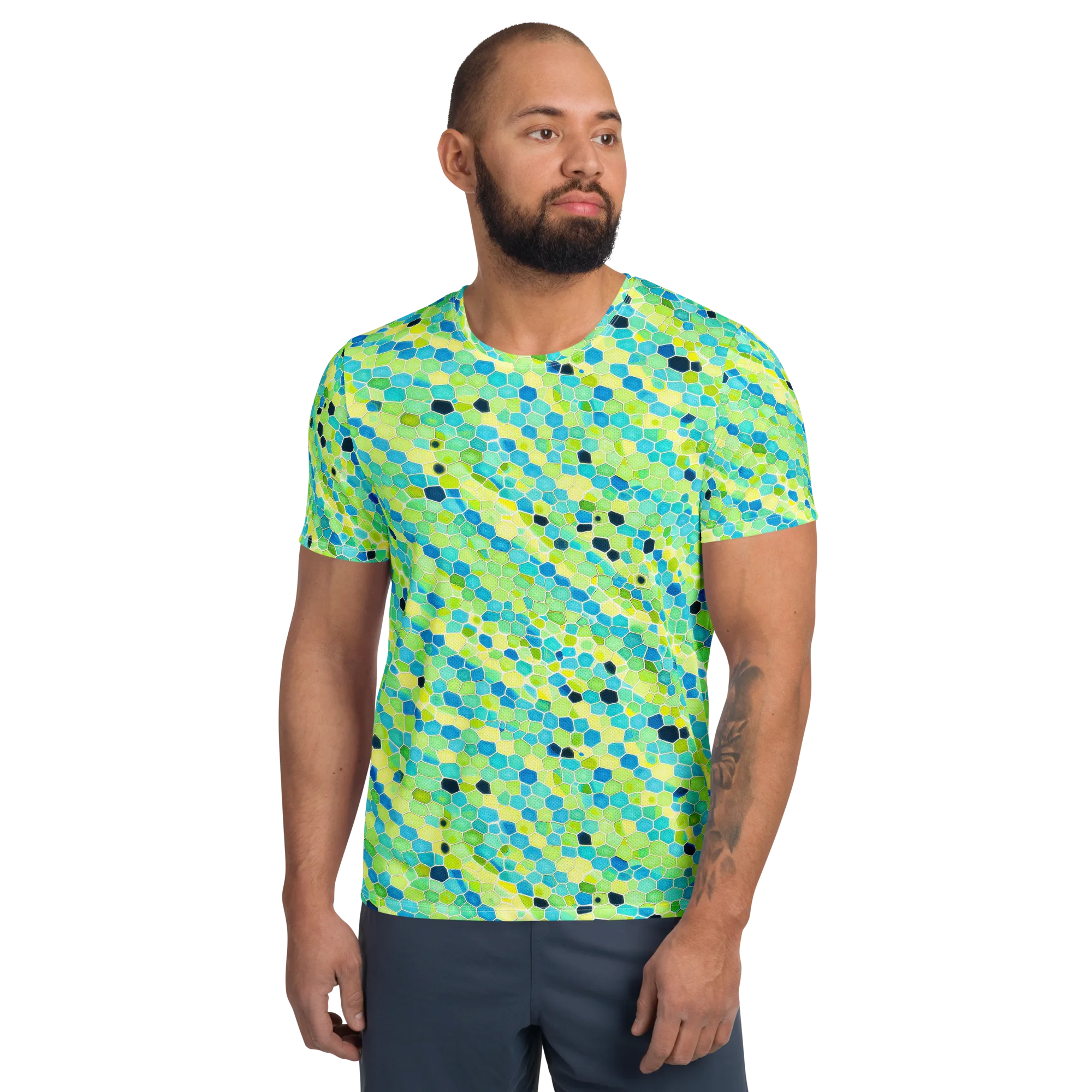 Aqua Mosaic on Men's Athletic T-Shirt — Front