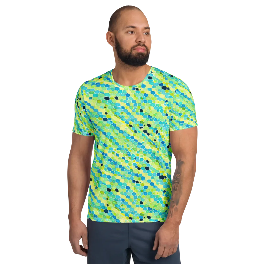 Aqua Mosaic on Men's Athletic T-Shirt — Front