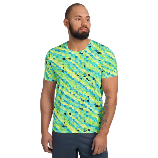 Aqua Mosaic on a Men's Athletic T-Shirt
