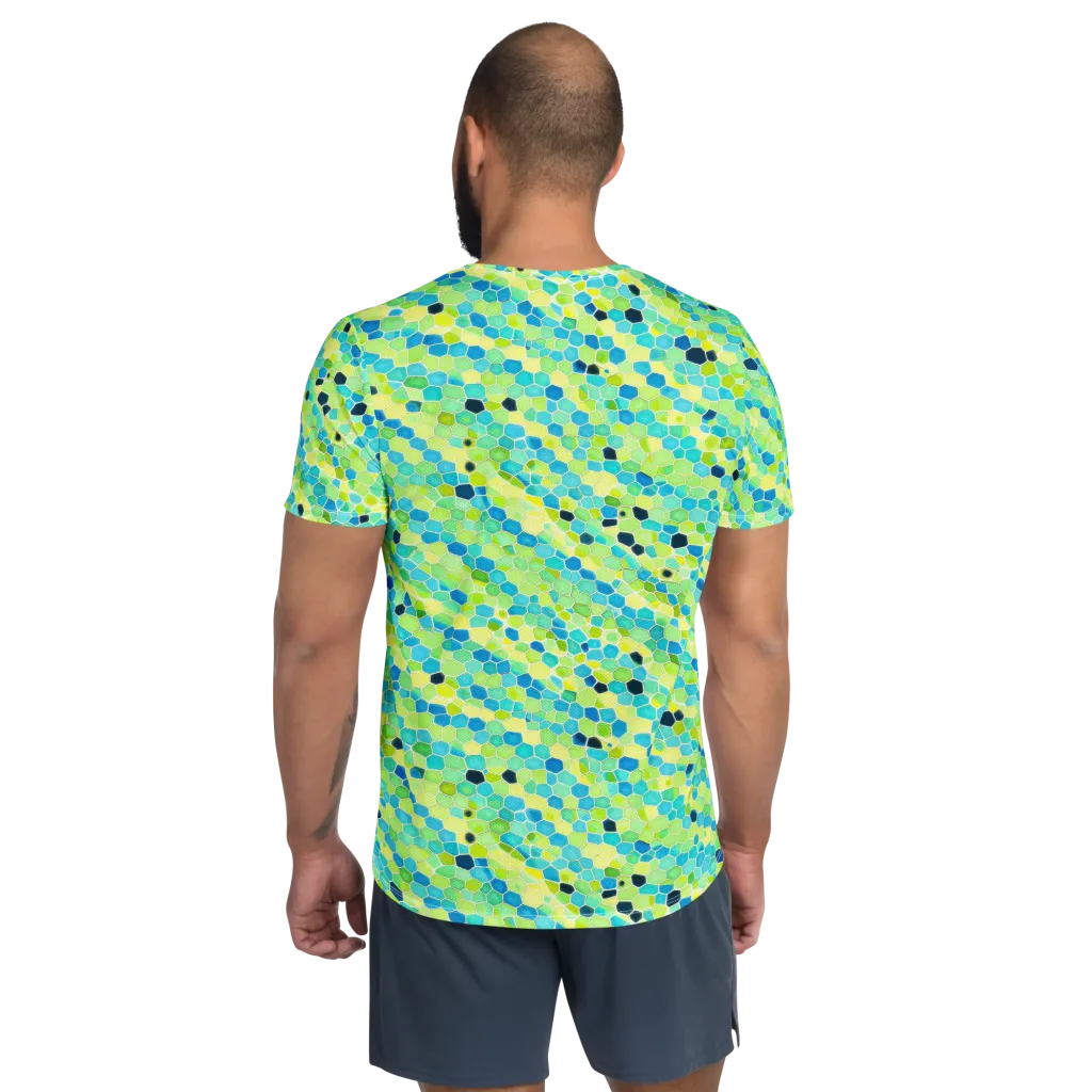 Aqua Mosaic on Men's Athletic T-Shirt — Back