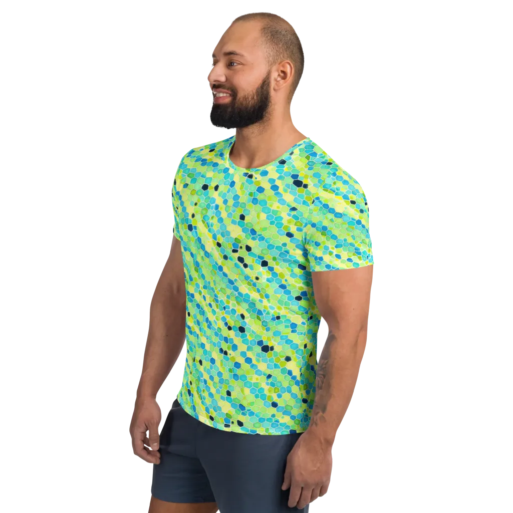Aqua Mosaic on Men's Athletic T-Shirt — Left