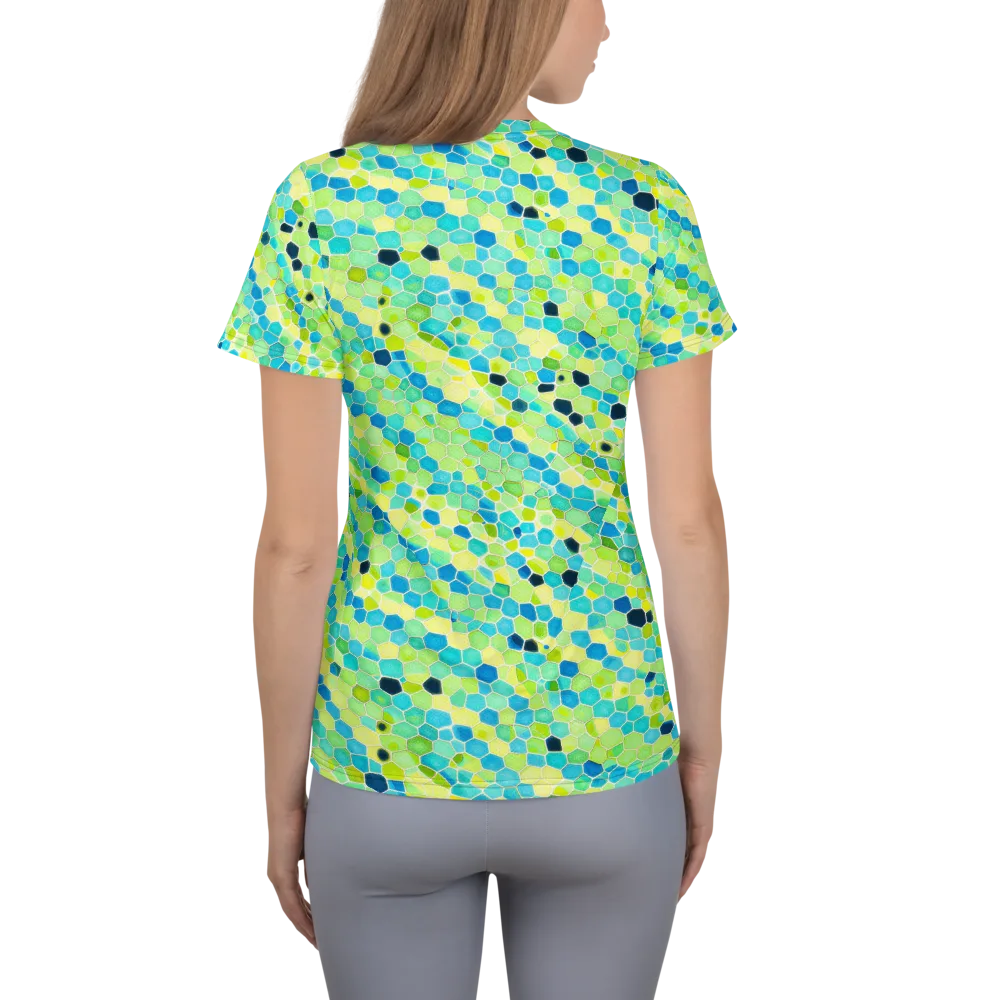 Aqua Mosaic on Women's Athletic T-Shirt — Back