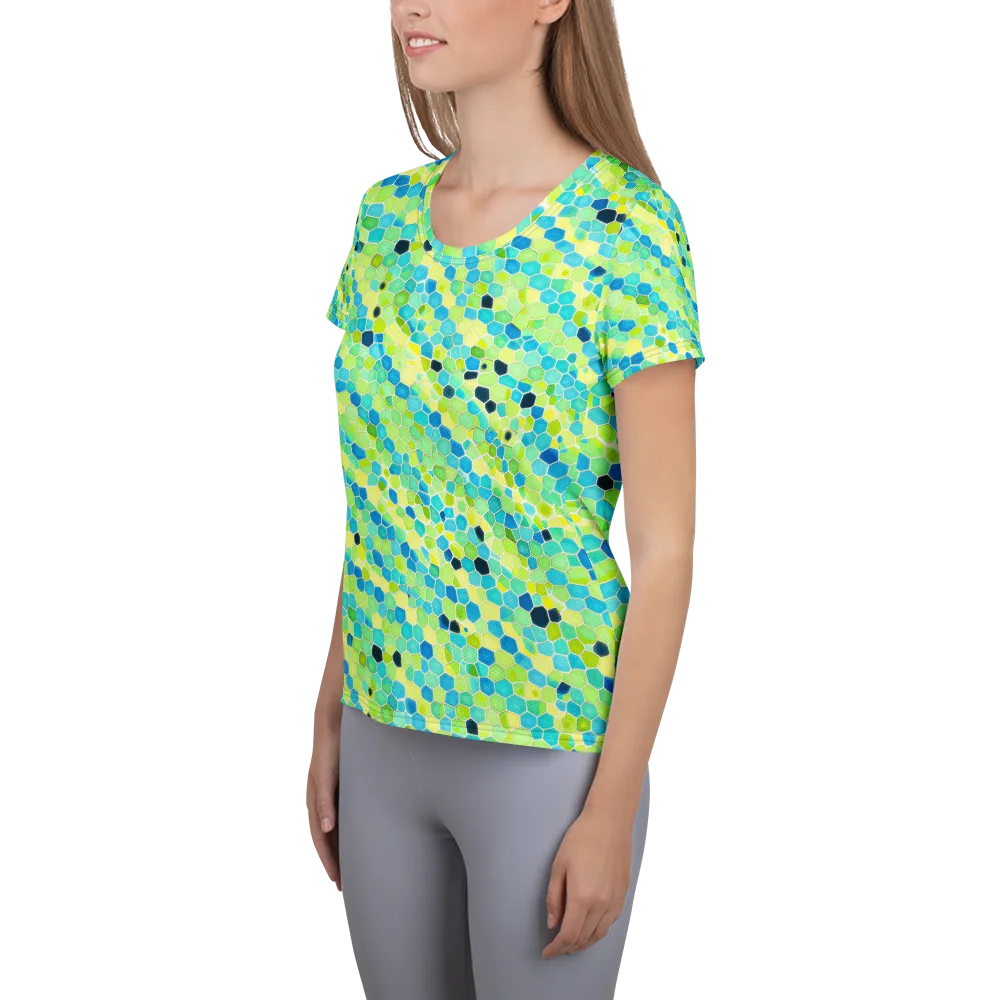 Aqua Mosaic on Women's Athletic T-Shirt — Left
