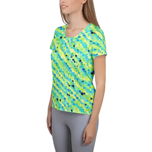 Aqua Mosaic on a Women's Athletic T-Shirt