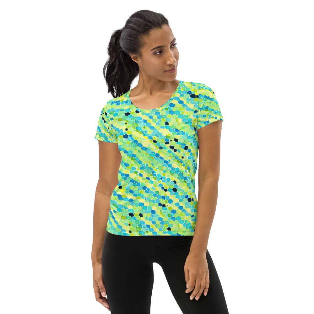 Aqua Mosaic on Women's Athletic T-Shirt — Front