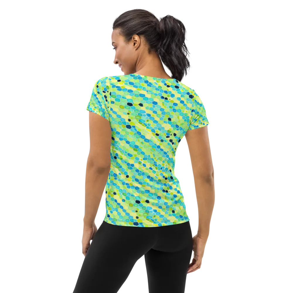 Aqua Mosaic on Women's Athletic T-Shirt — Back